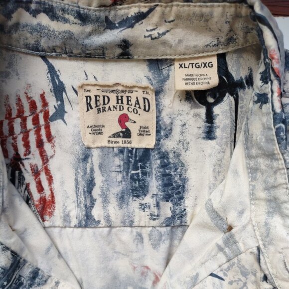 Red Head Men's Patriotic Short Sleeve Shirt Planes Ships USA Flag Men's Size XL - Picture 8 of 12